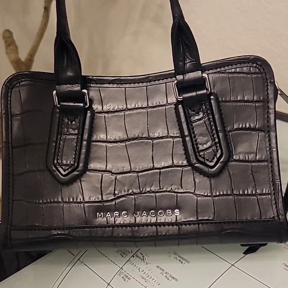 Marc Jacobs Black Croc-Patterned Satchel